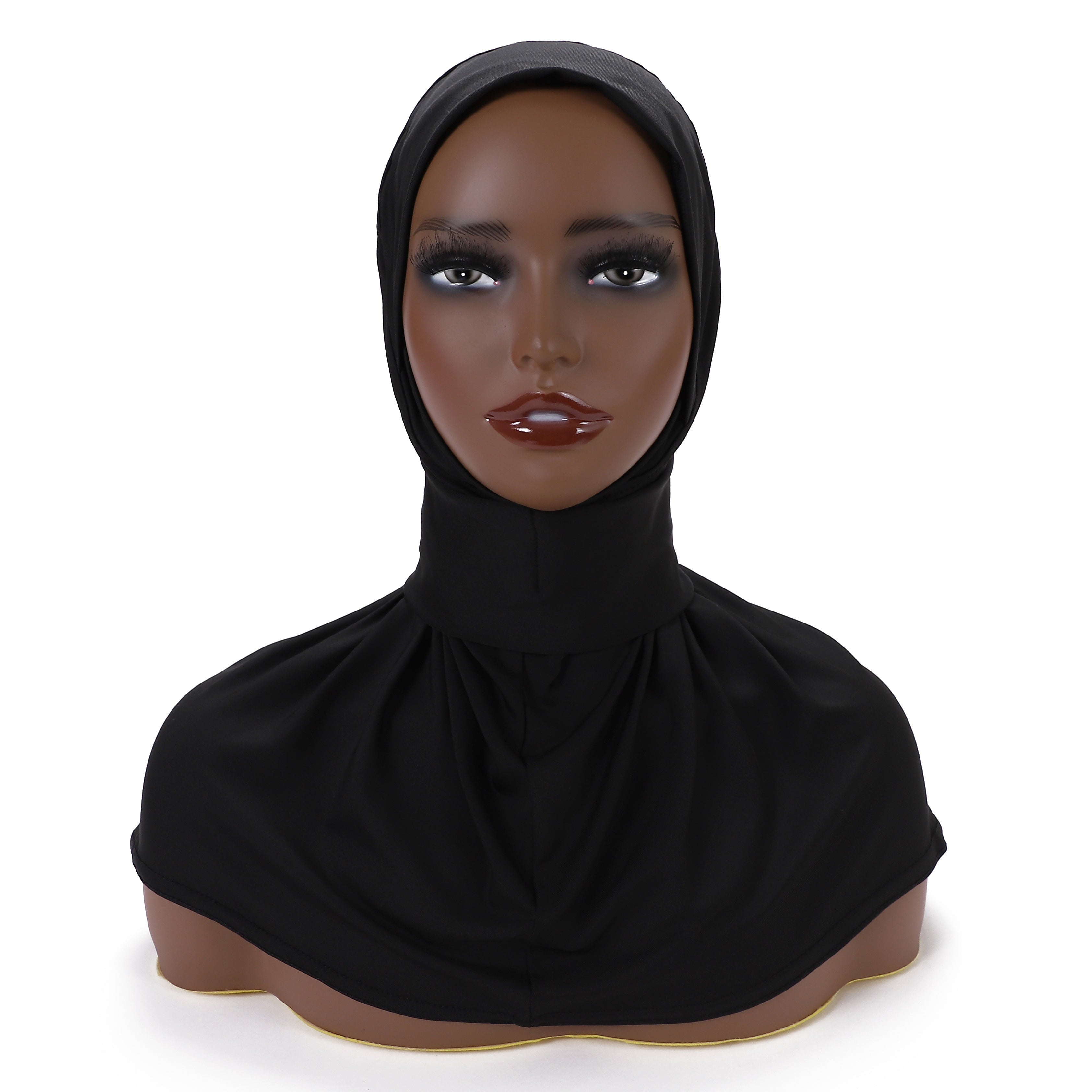 Ayollar uchun polyester sport hijabi, tugma bilan bosilgan chin qopqog'i va to'liq boshqovak, bir xil rangda