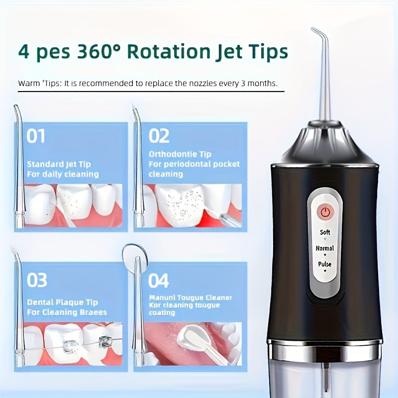 Hilo dental eléctrico para adultos, limpieza profunda de dientes y encías, rotación de boquilla