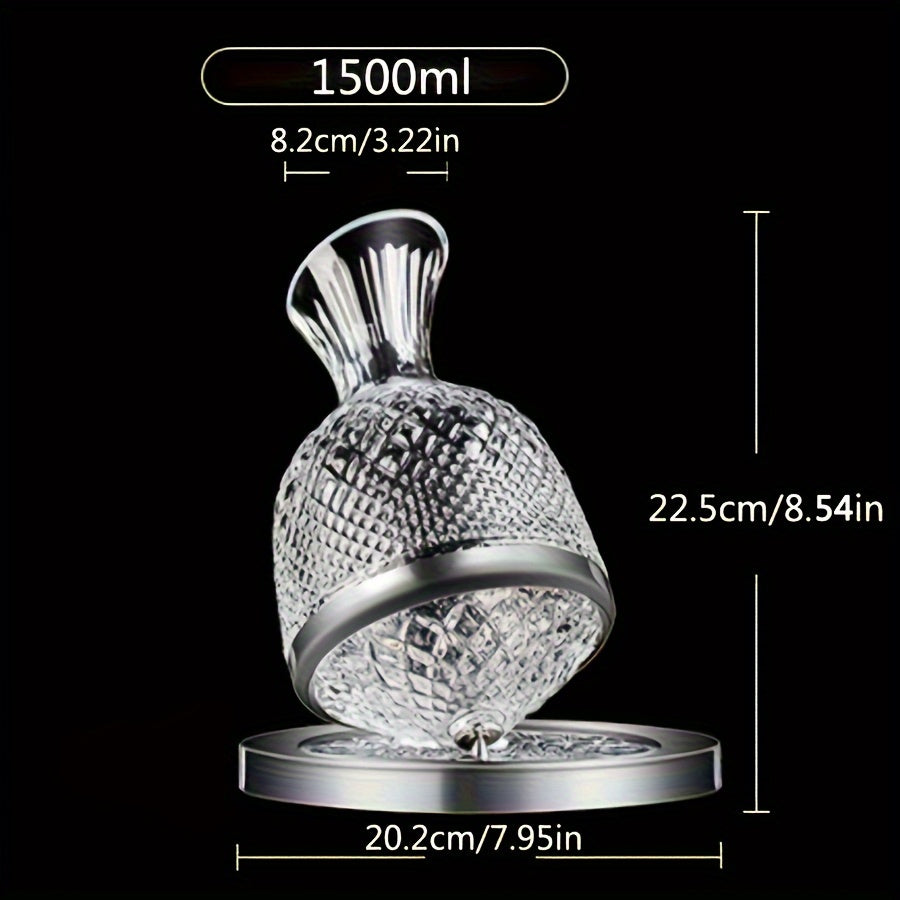 1500ml Vintage European Glass Wine Decanter with Diamond Cut Design and Rotating Tumbler