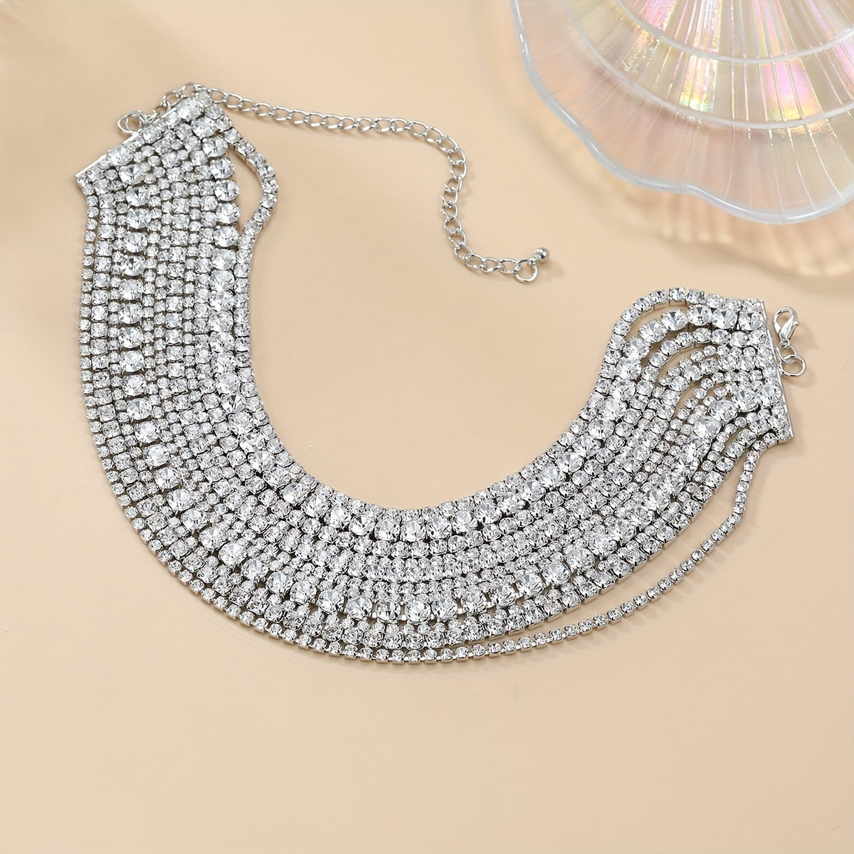 Elegant Rhinestone Multi-Layer Choker Necklace for Women Party Wedding Eid