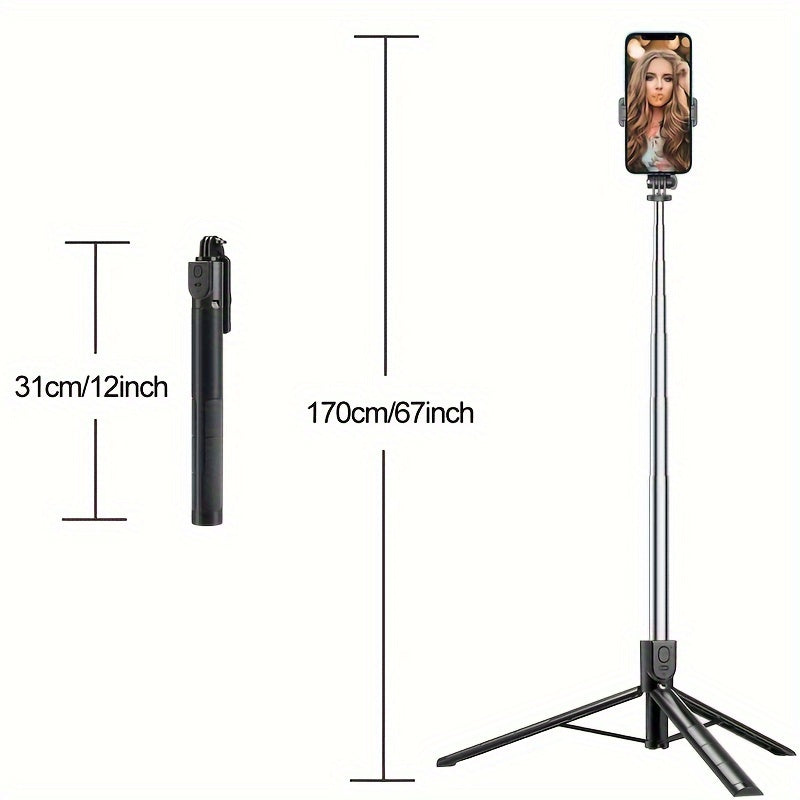 Selfie Stick Tripod 67 Inch Wireless Remote 360 Degree Rotation for Cell Phone