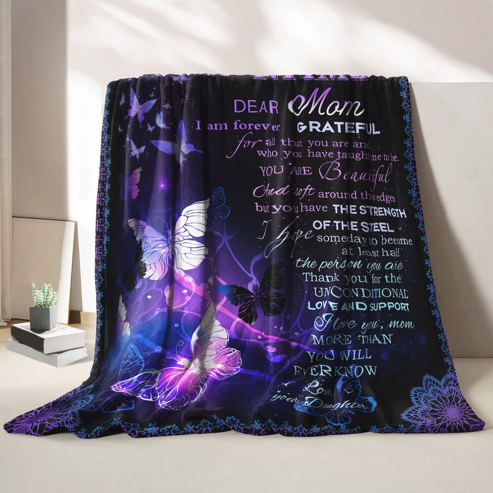 Purple Flannel Blanket Personalized with Custom Text for Mom's Blessing Theme for Cozy Sleep or Camping