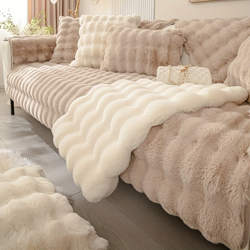 Winter Plush Sofa Cover Anti-Slip Dustproof Slipcover for Couch Living Room Bedroom