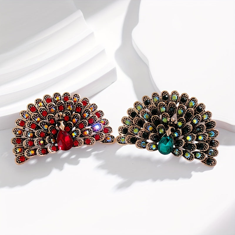 Broche de pluma de pavo real antigua con diamantes para mujeres, joyería elegante