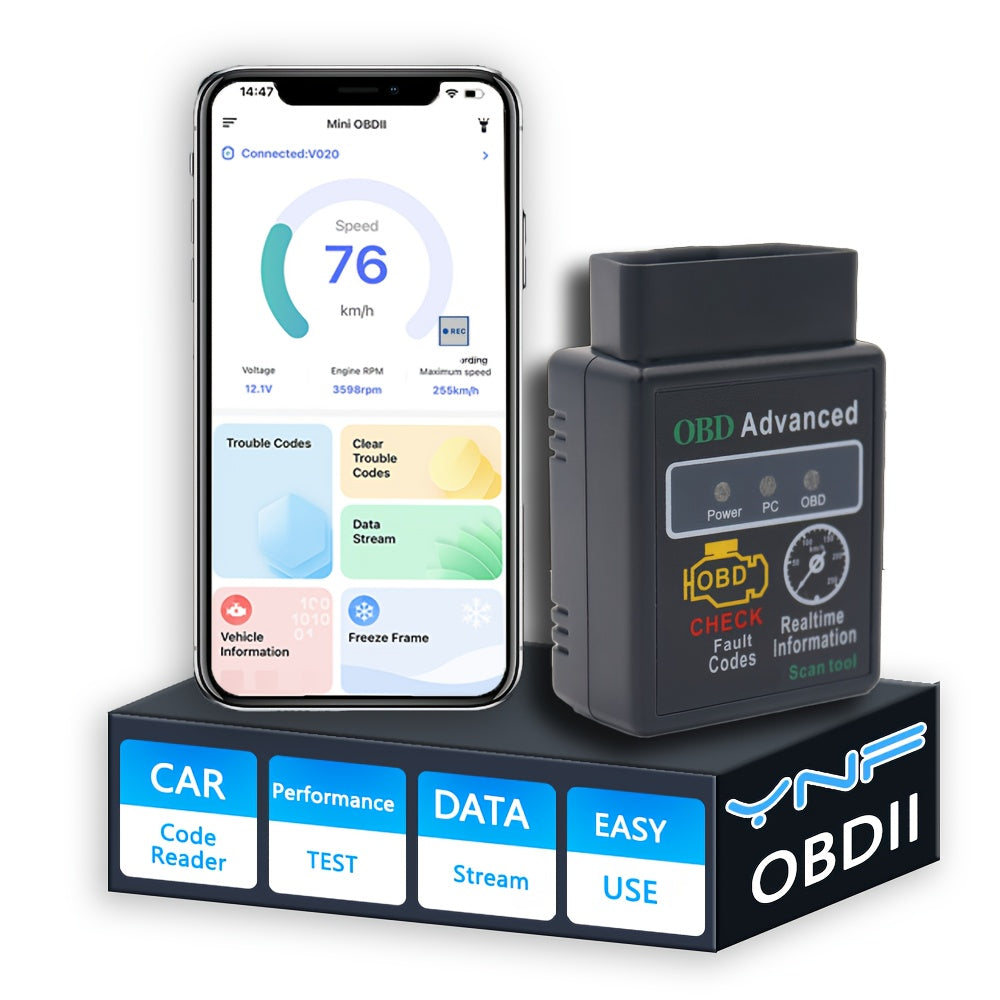 Wireless OBD2 Scanner for Android App Engine Fault Codes Performance Monitoring