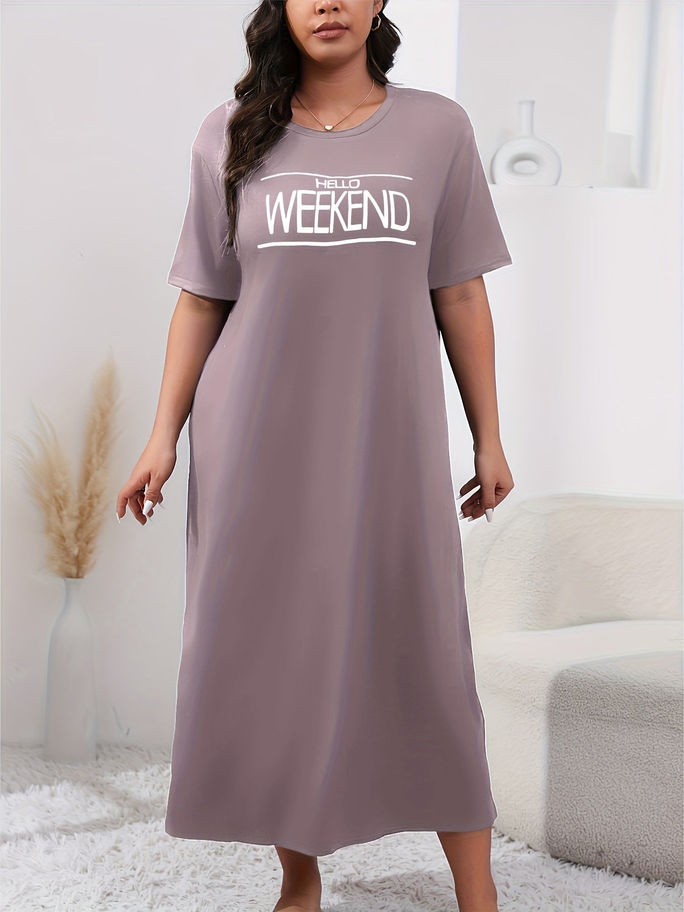 Women's Plus Size Lounge Dress Slogan Print Short Sleeve Sleepwear