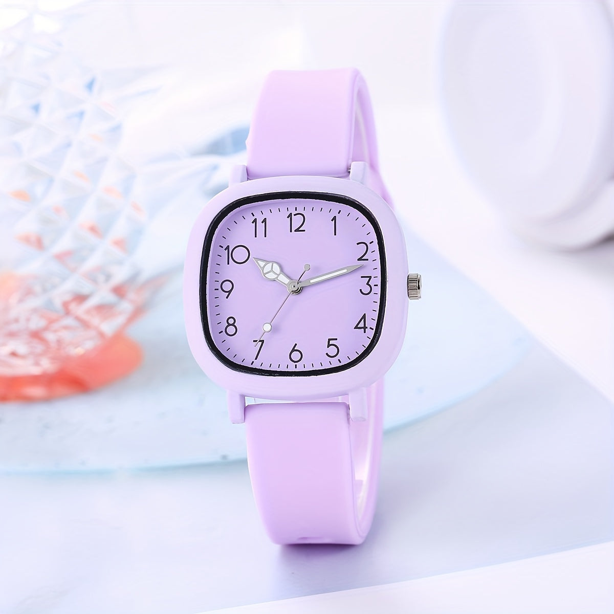 Women's Casual Square Pointer Quartz Watch with Silicone Strap in Candy Colors