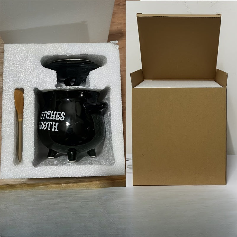 Large Halloween Ceramic Soup Pot with Lid for Candy and Cookies