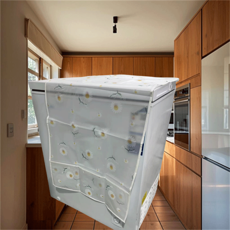 Cubierta de nevera blanca con flores de geranios naranjas, duradera, a prueba de polvo, fácil de limpiar, protector de electrodomésticos