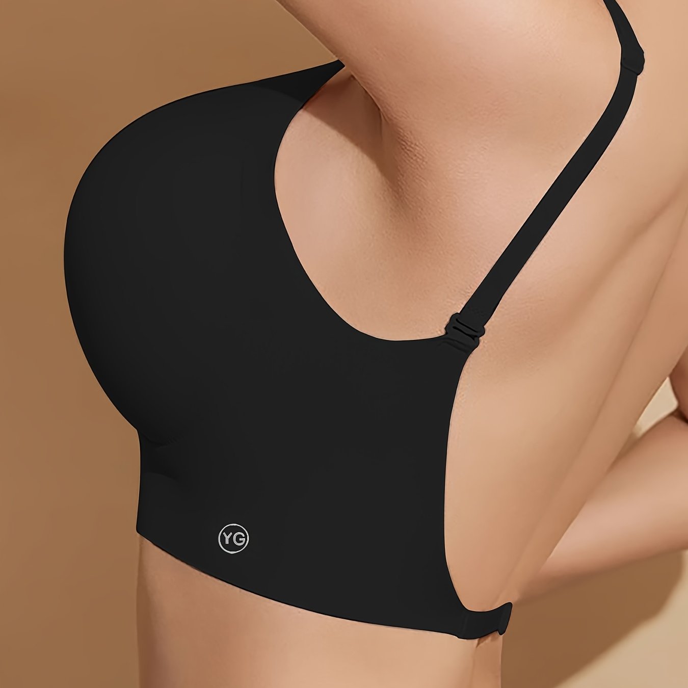 Women's Backless Wire-Free Bra with Removable Padding Solid Color Knit Fabric