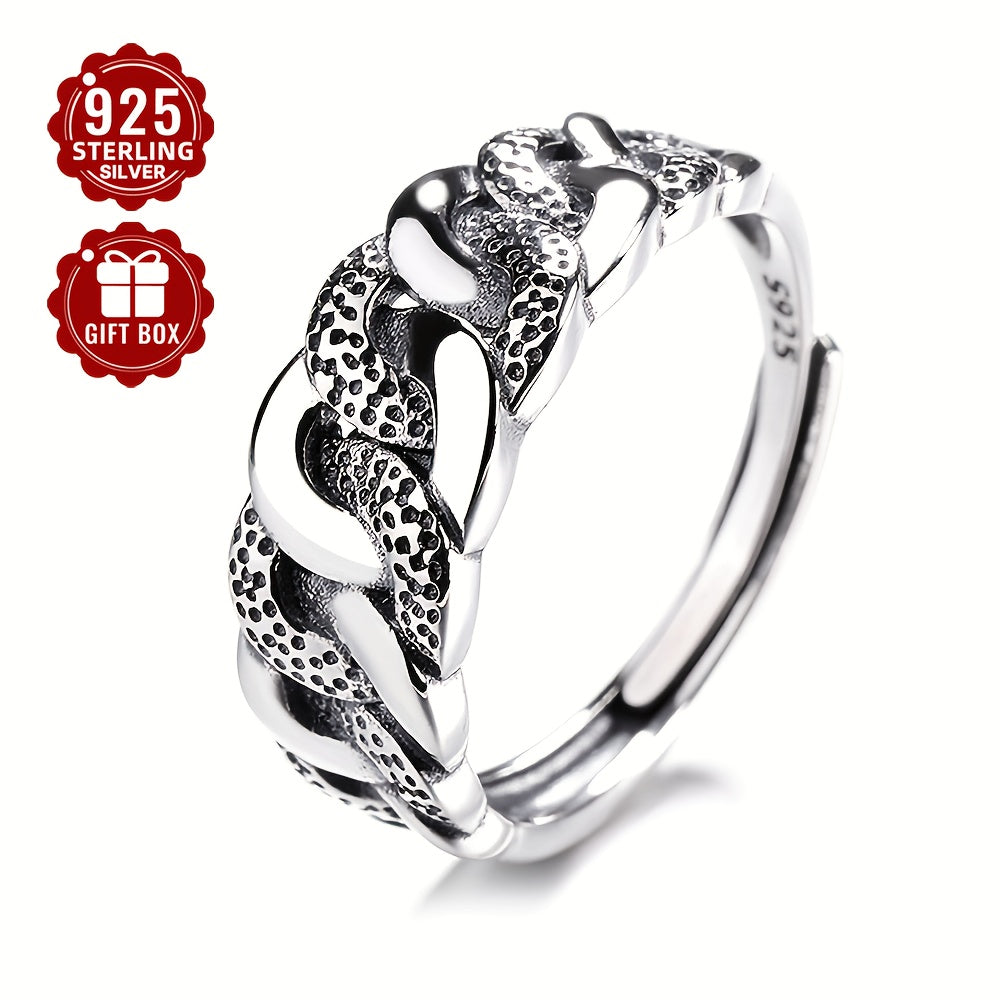 Women's Sterling Silver Geometric Twist Ring Retro Punk Style for Party Festival