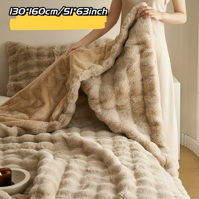 Faux Rabbit Fleece Blanket Soft Warm Throw for All Seasons and Gifts