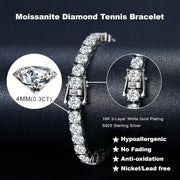 Zarif Moissanite olmos tennis bilaguzuk - Laboratoriyada yaratilgan, 925 kumush platin bilan qoplangan, gippoallergen, rang o'zgarmas, nikel va qo'rg'oshin yo'q, uniseks, har kuni yoki rasmiy kiyim uchun ideal, ajoyib sovg'a