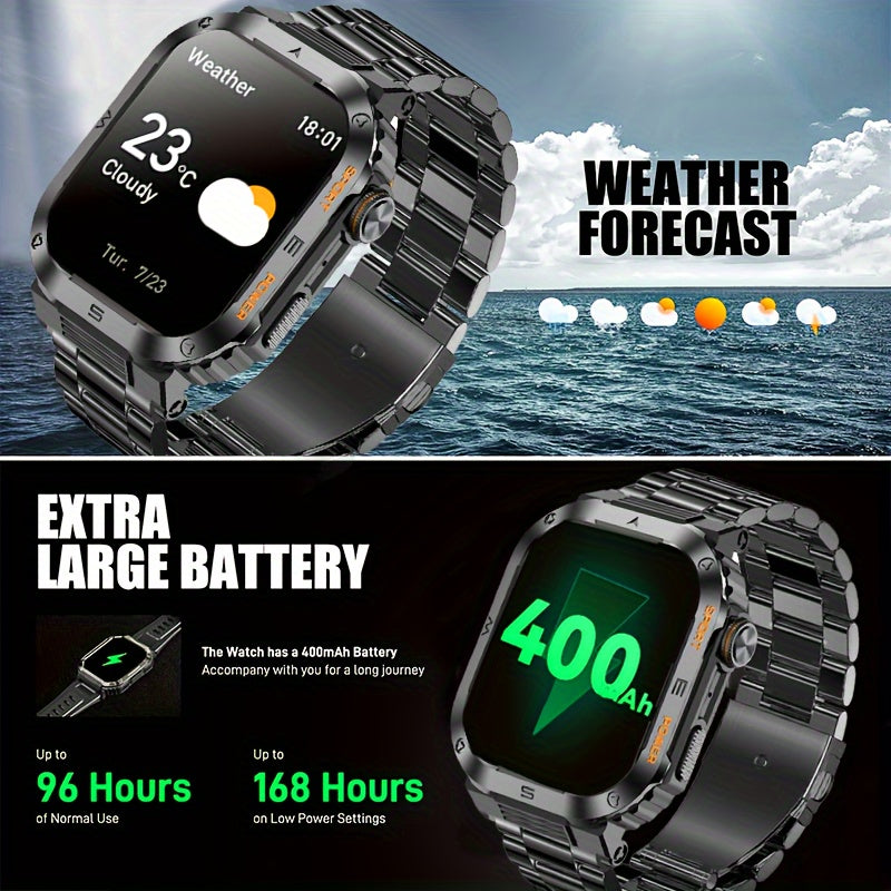 Yangi moda yuqori sifatli erkaklar uchun aqlli soat, simsiz qo'ng'iroq qilish, AI ovozli yordamchi, IP68 darajasi, metall ramka va sport imkoniyatlari bilan.