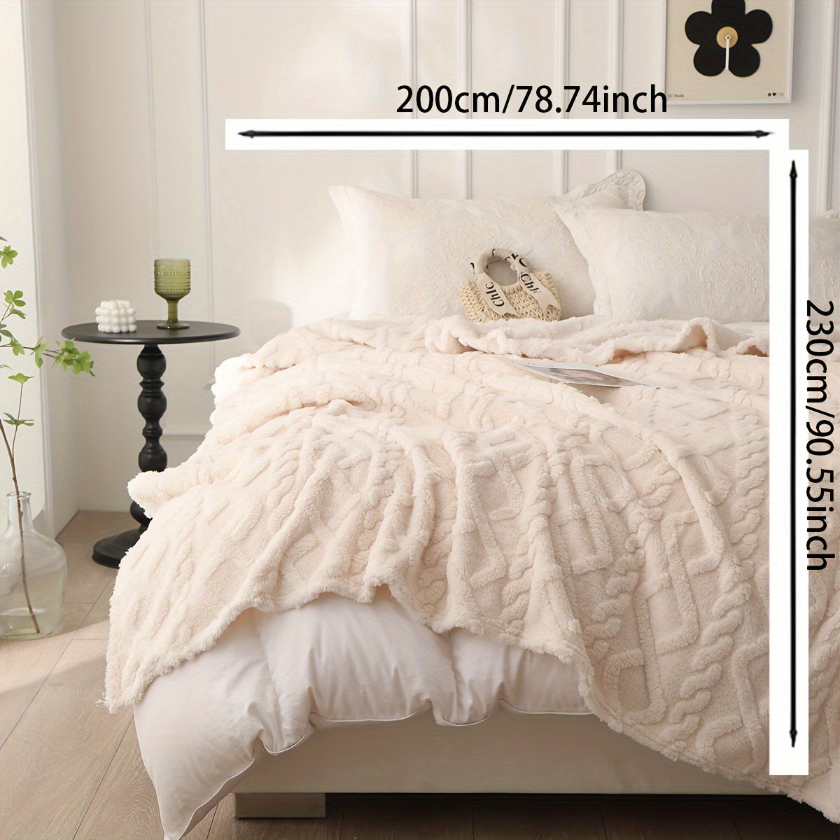 Manta de felpa Jacquard 203x229 cm, suave y cálida, con diseño geométrico de hojas en tafeta