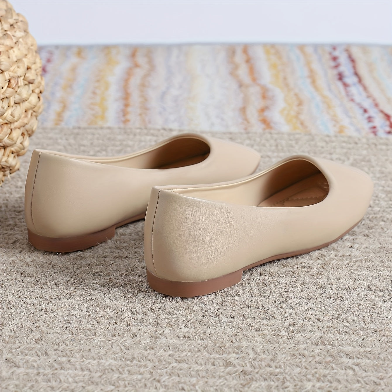 Zapatos planos de mujer de charol sintético con punta cuadrada, beige, con plantilla acolchada y antideslizante para todas las estaciones