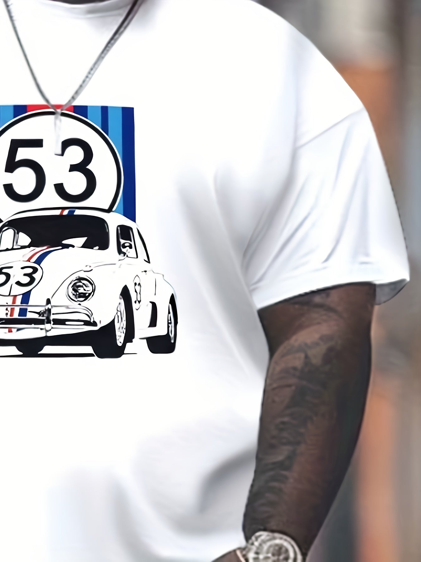 Erkaklar uchun Retro Poyga Grafik T-Shirt, 3D Chop Beetle Dizayni, Qora va Oq, Tasodifiy/Sport Uslubida Polyester Aralashmasi, KATTA O'lcham