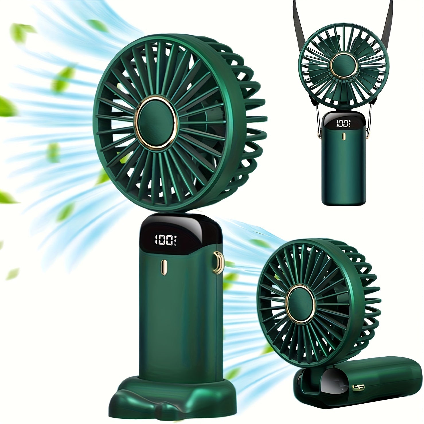 Rechargeable Mini Fan with 5 Speeds, Digital Display, 90° Adjustable, Portable Handheld Neck Hanging Fan for Home Outdoor Office Camping Travel