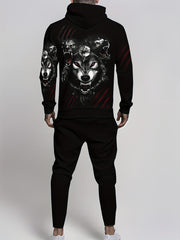 Men's Plus Size Wolf Print Hoodie and Pants Set Athletic Casual Spring Autumn