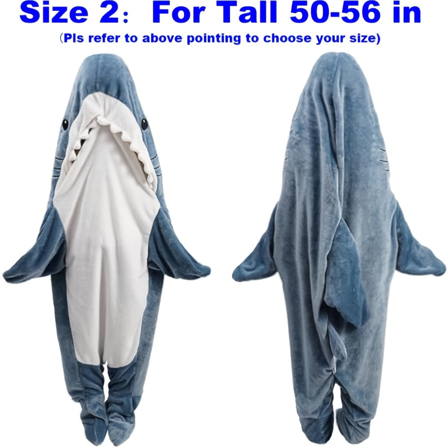 Kids Shark Hoodie Blanket Cozy Flannel Sleep Sack Blue