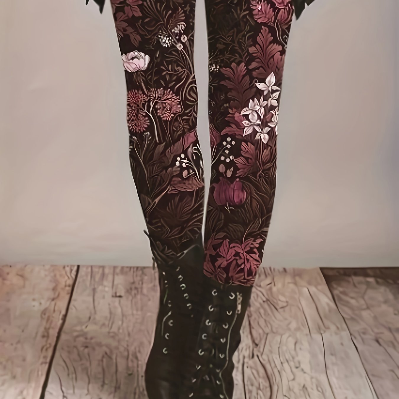 Women's Plus Size Floral Print Stretchy Polyester Tights
