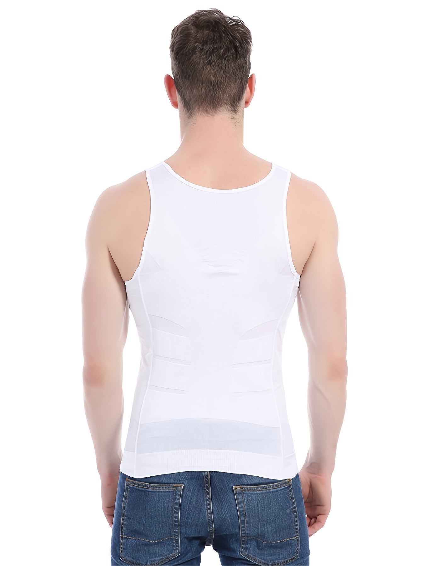 Camiseta sin mangas ajustada para hombre, moldeadora del cuerpo, de nylon y spandex, ajuste delgado, sin mangas, de color sólido