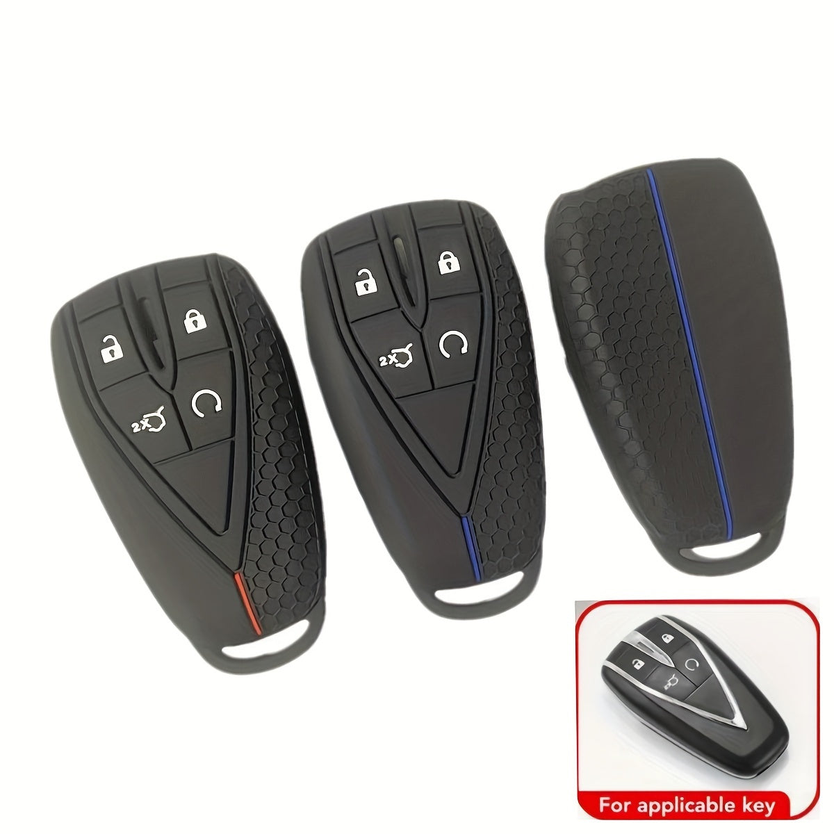 Silicone Key Cover for Car Remote Black with Blue and Red Accents