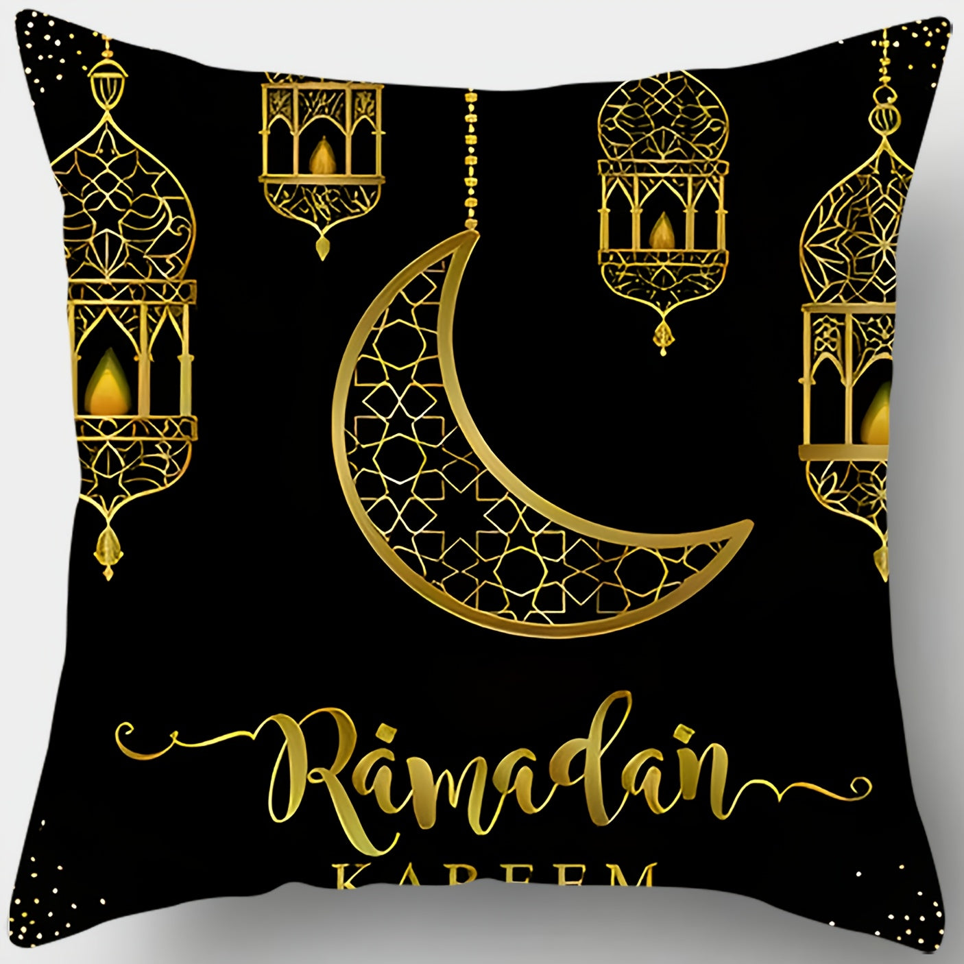 Traditional Ramadan Pillowcases Set of 4 45cm Square Polyester Zippered Lantern Star Moon Print