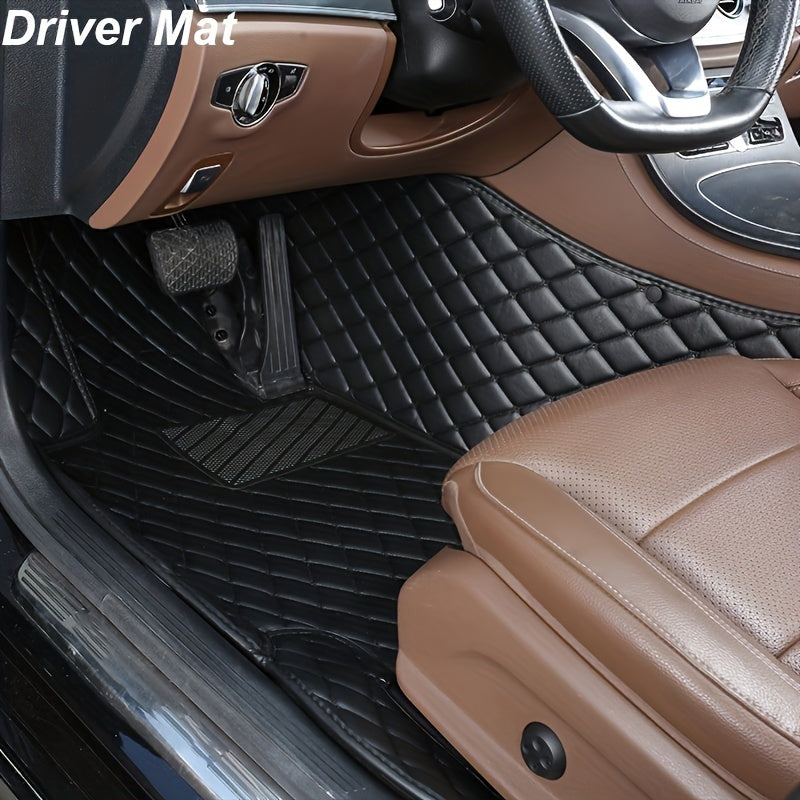 All-Season PU Leather Floor Mats for EV Car Black Full Set