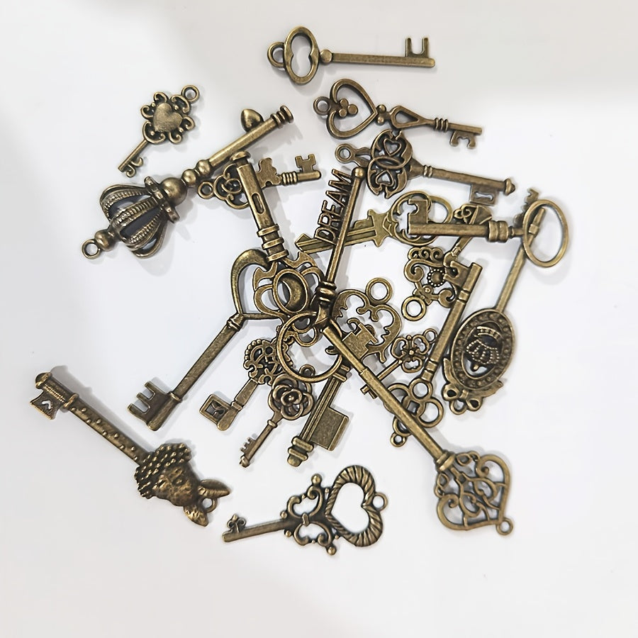 Set of 23 Vintage Skeleton Keys Antique Bronze Style for Crafts and Decor