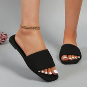 Women's Solid Color Slide Sandals Cushion Flat Summer Shoes Open Toe
