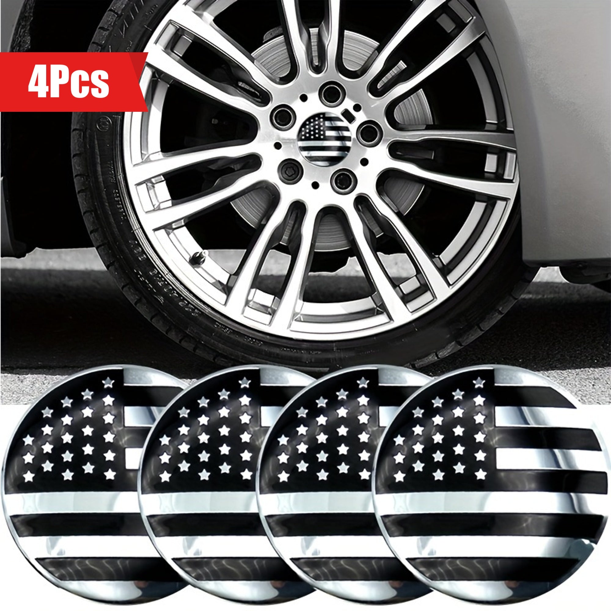 4pcs American Flag Wheel Center Cap Decals Emblems Stickers 2.2 in for Car SUV Truck