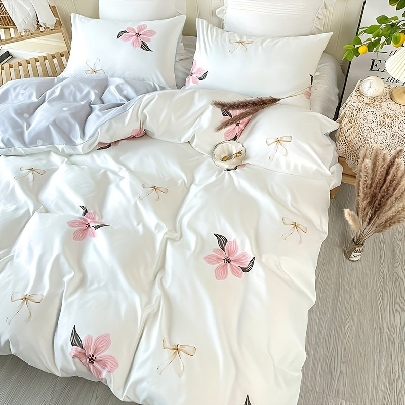 Pastoral Flower Print Duvet Cover Set with Pillowcases Soft Comfortable Bedding