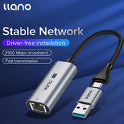 USB 3.1 to RJ45 Gigabit Ethernet Adapter for Gaming and Streaming Aluminum Alloy Network Converter