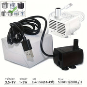 USB Mini Water Pump 53GPH Aquarium Fountain Submersible Low Noise