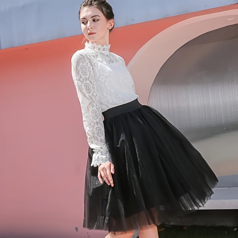 Women's Tulle Skirt Ballet Style Pleated Mid-Length for Girls and Women
