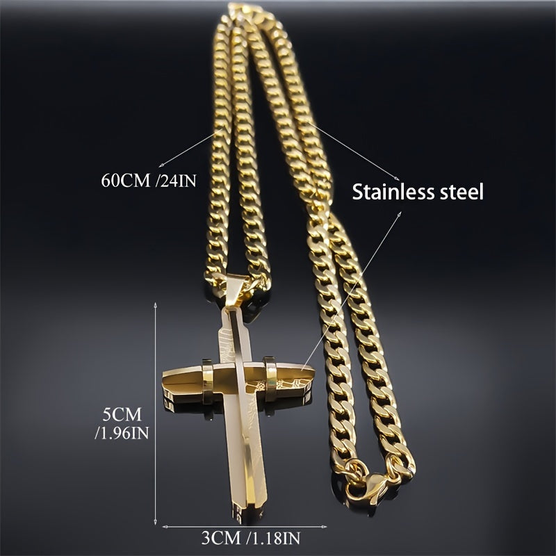 Men's Stainless Steel Cross Necklace with Creative Design and Durable Finish