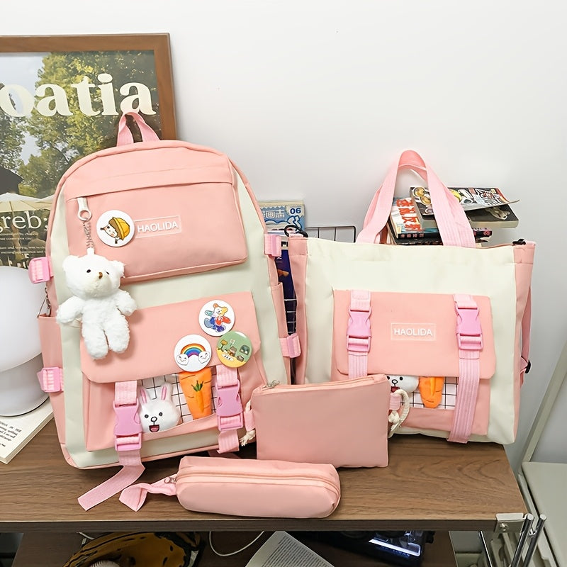 4-Piece Nylon Backpack Set for School Travel with Adjustable Straps and Zipper Closure