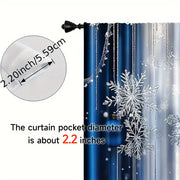 Blue Festive Curtain Set Includes 2 Polyester Digital Printed Rod Pocket Drapes for Living Room Kitchen Dining