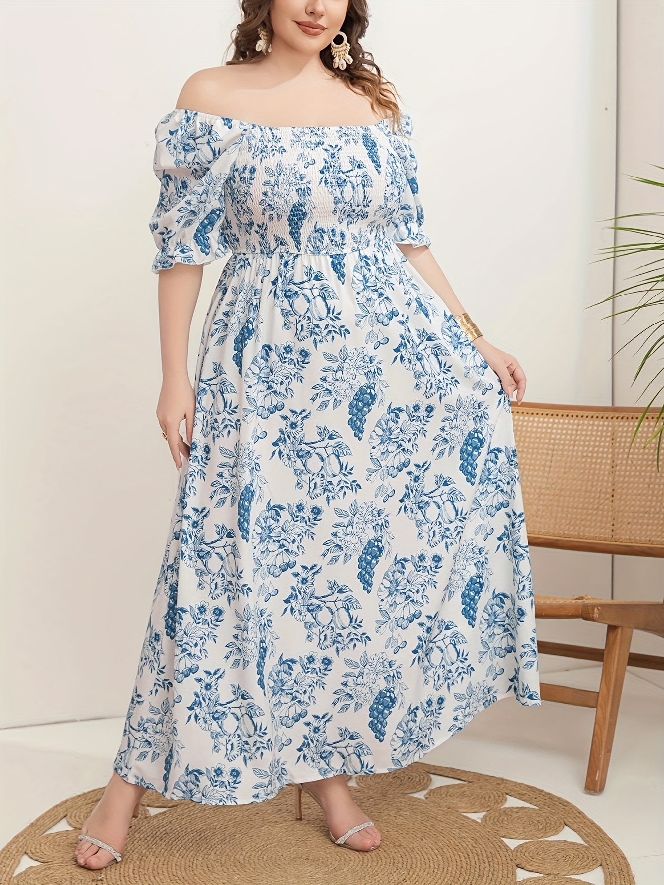 Women's Plus Size Floral Print Tunic Dress Polyester All-Season Square Neck