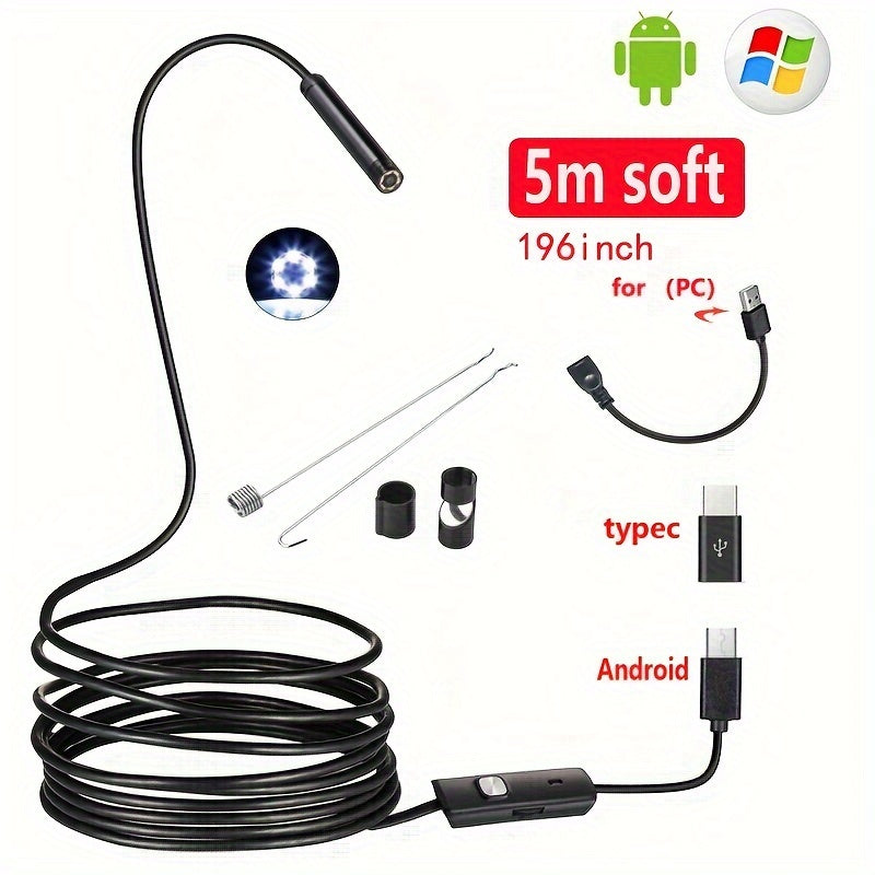 Industrial Endoscope Camera 5mm Diameter for Android Phones 1-10m Pipeline Inspection Automotive Repair Visual Inspection