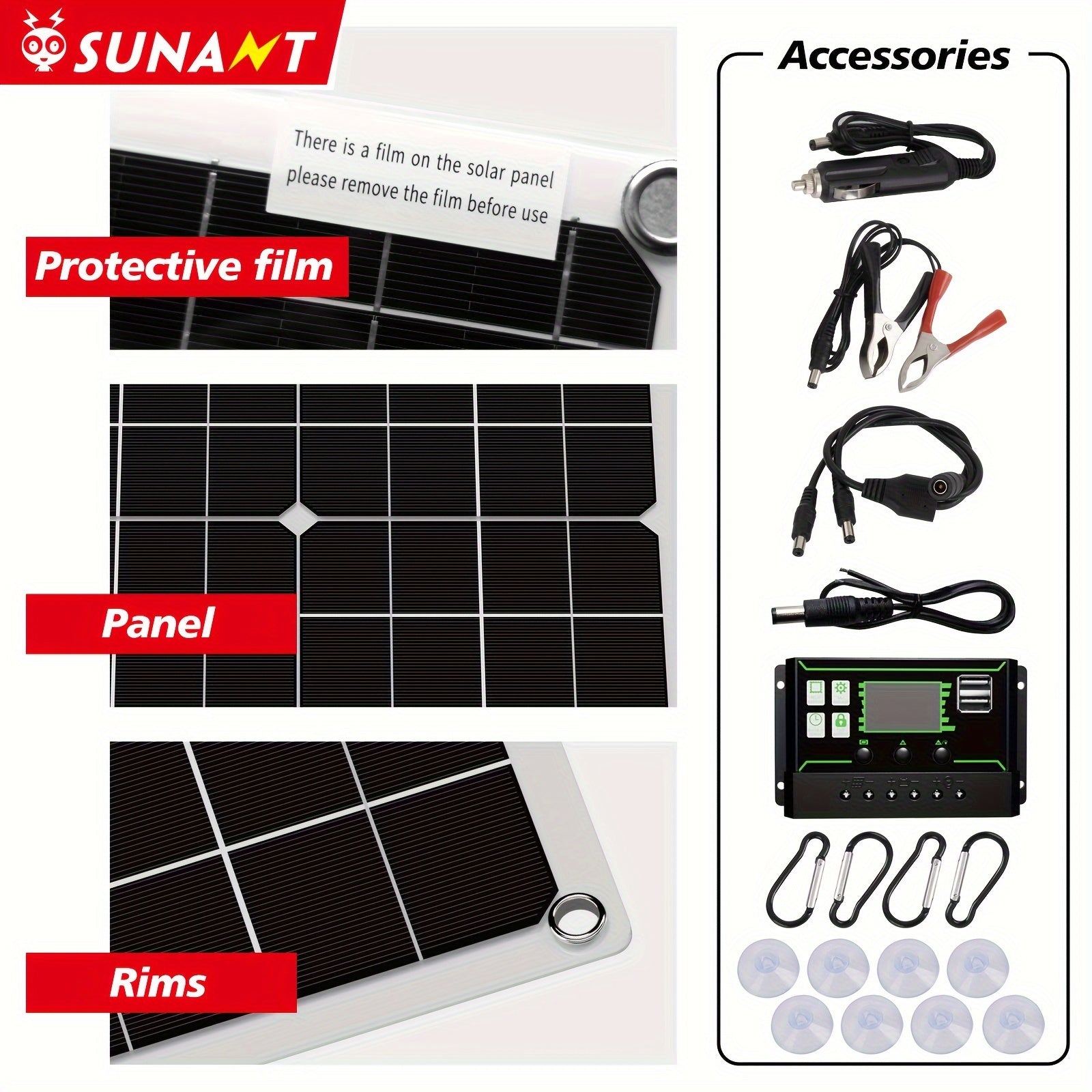 2-Pack 50W Solar Panels with USB DC Charging Controller for Cars Yachts RVs