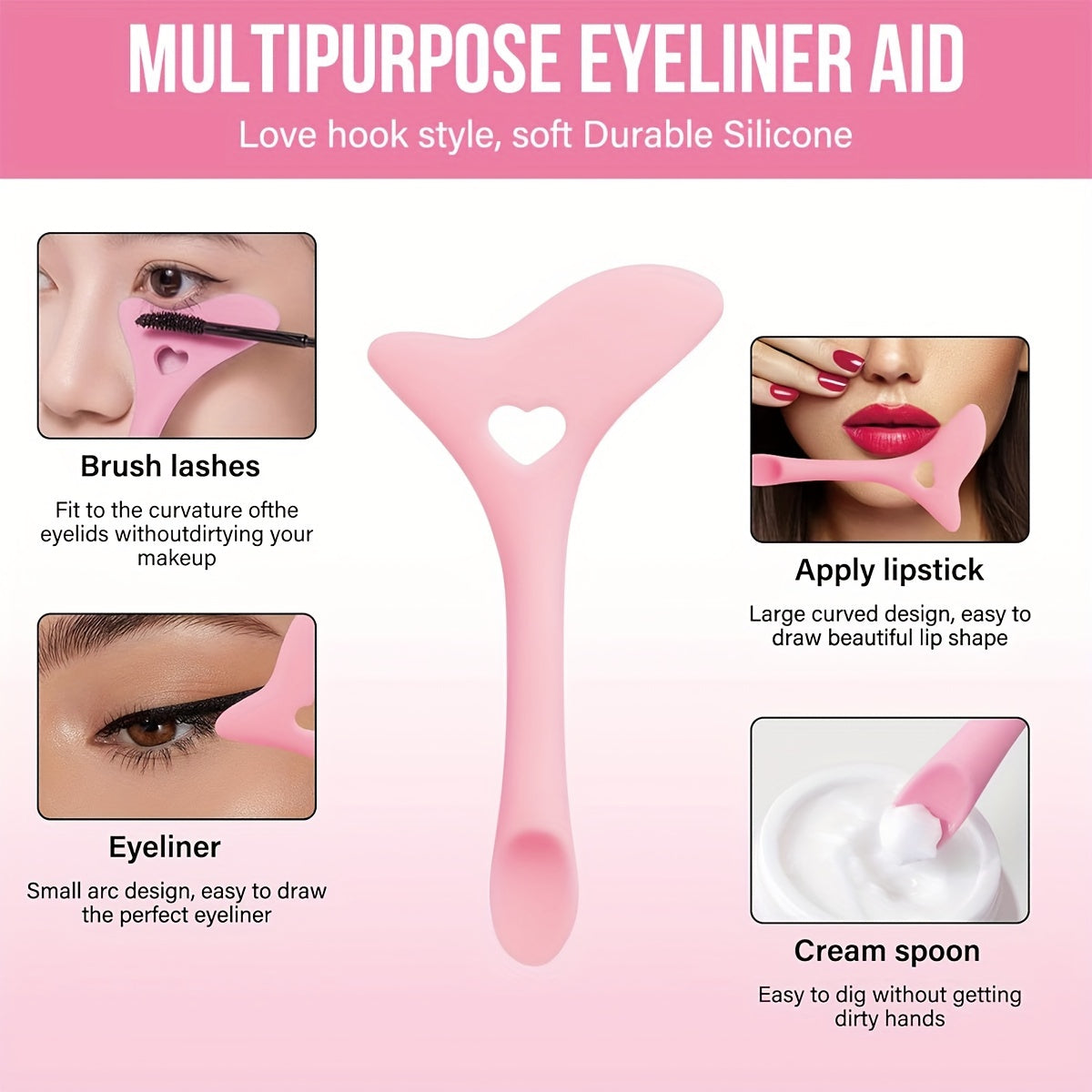 3 ta silikon makiyaj qo'llanmalari to'plami, mukammal qalam, kirpiklar va qoshlar uchun pushti rangda, barcha teri turlari uchun mos, hid qo'shilmagan.