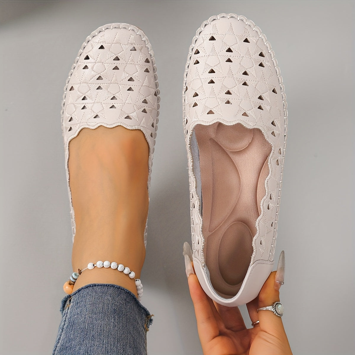 Women's White Faux Cover Slip-On Flat Shoes Casual Formal All-Season