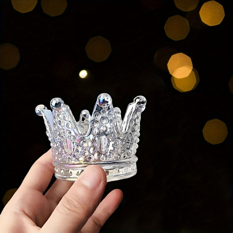 Unisex Crystal Glass Ashtray Octagonal Crown-Shaped Gold Accents