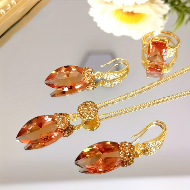 Elegant Sultanite Jewelry Set with Color-Changing Stone, Adjustable Marquise Ring Necklace Earrings