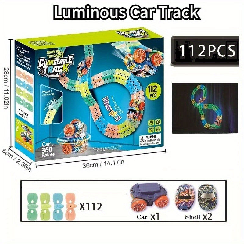 Kids Track Set with LED Light-Up Race Car, Flexible Bendable ABS Track System for Boys Age 3+