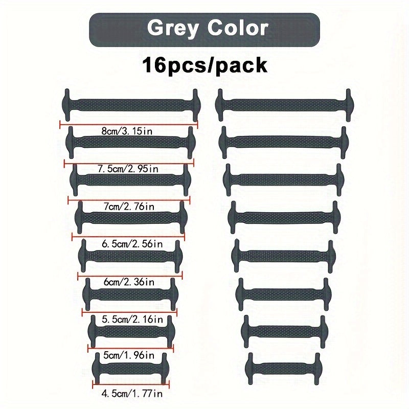 16 Pack Elastic Silicone Shoelaces for Sports and Casual Shoes