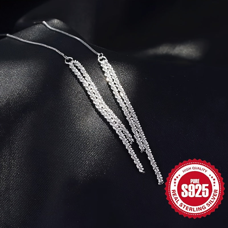 Sterling Silver Stud Earrings with Tassel Design Hypoallergenic for Women