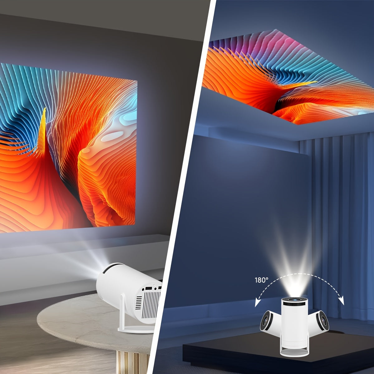 Portable Home Theater Projector White with 5G WiFi and Remote